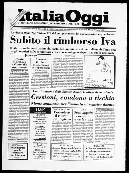 Italia oggi : quotidiano di economia finanza e politica